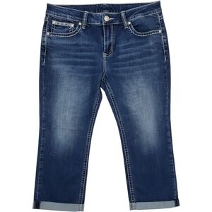 ND Weekend Womens Cross Embellished Capri Jeans y2k Dark Wash Cuffed Blue Sz 14